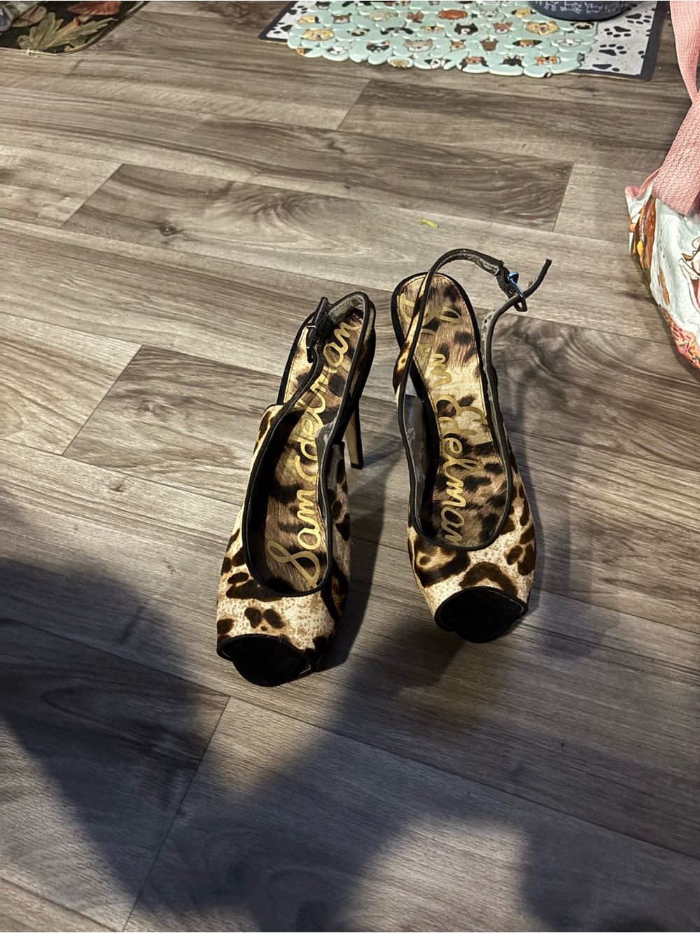 Sam Edelman Leopard Peep-Toe Slingback Heels - Brown & Black